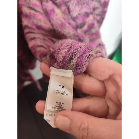 LOGO Lori Goldstein Marled Eyelash Open Cardigan 1X - Picture 3 of 7